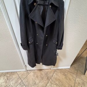 Lauren Ralph Lauren Black Double-Breasted Wool blend Pea Coat with Gold Buttons